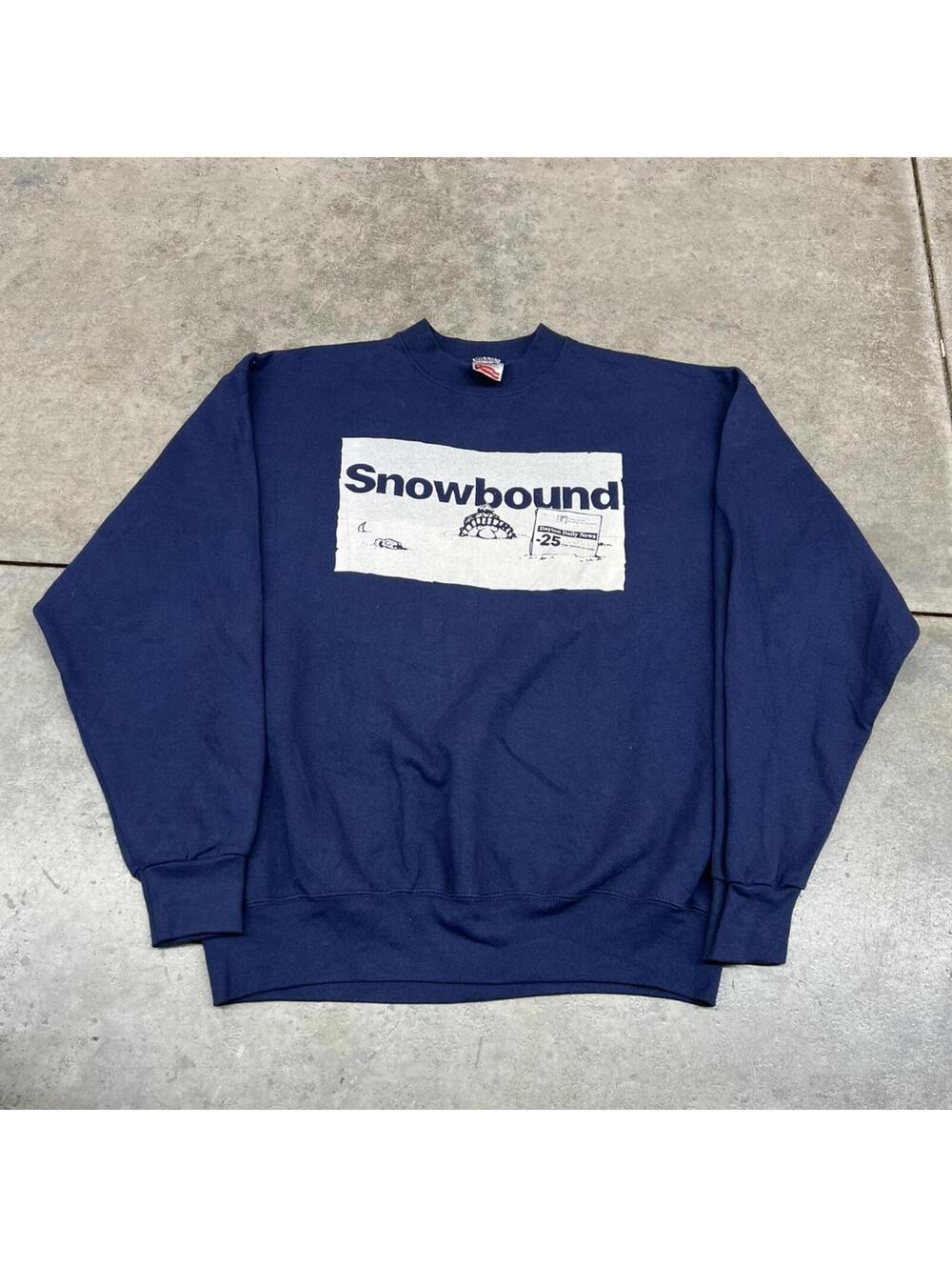 vintage snowbound made in usa navy dayton ohio daily news destination crewneck